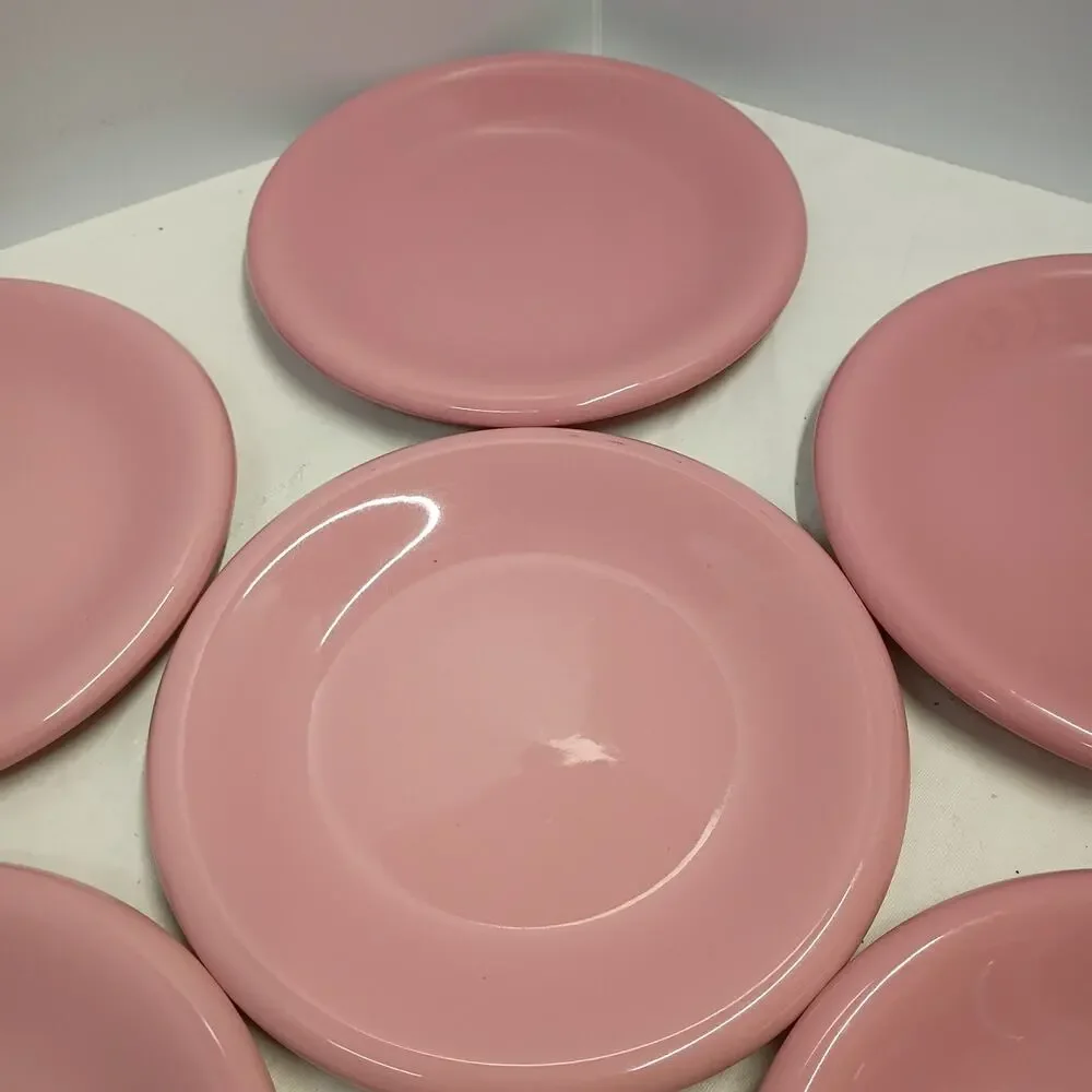 Mervyn’s Japan Salad Plates Salmon Pink Stoneware Vintage Set of 6